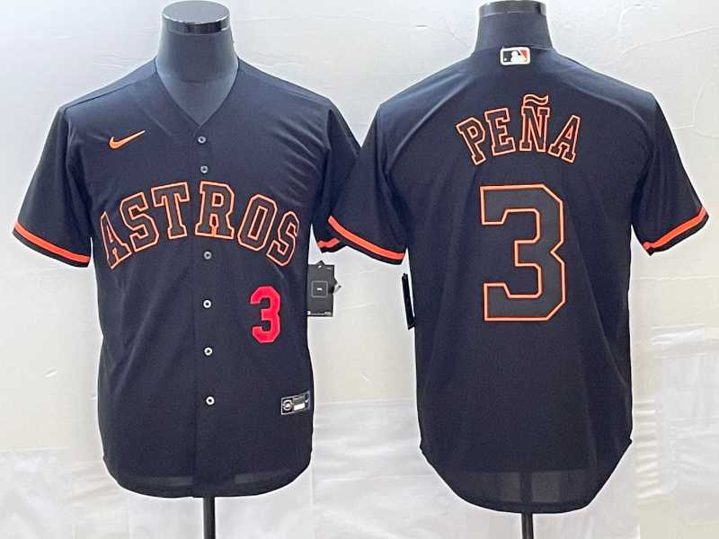 Men%27s Houston Astros #3 Jeremy Pena Number Lights Out Black Fashion Stitched Cool Base Nike Jerseys->houston astros->MLB Jersey